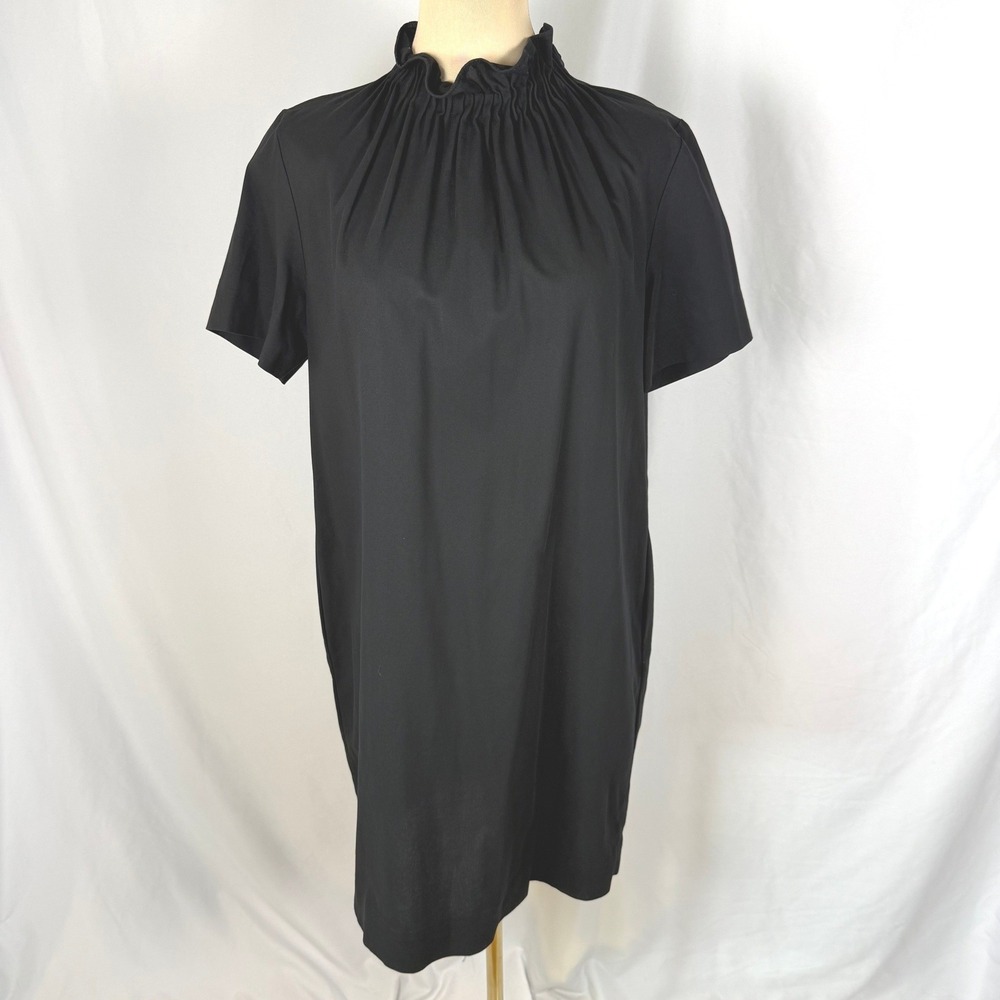 COS Black Woven Cotton Ruffle High Neck Shift Dress Size 10 EUC Minimalist